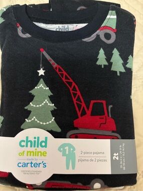 Carter's Child of Mine 2T Pajama Set with Red Crane, Trucks & Green Trees